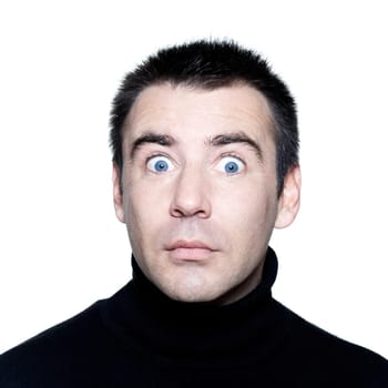 caucasian man stun surprised startle  portrait expressing portrait on studio isolated white background
