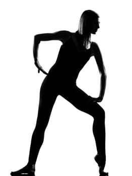 beautiful caucasian tall woman ballet dancer standing pose  full length on studio isolated white background