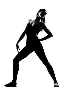 beautiful caucasian tall woman ballet dancer standing pose  full length on studio isolated white background