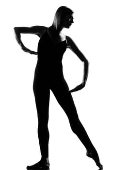 beautiful caucasian tall woman ballet dancer standing pose  full length on studio isolated white background