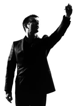 silhouette caucasian business man  expressing behavior full length on studio isolated white background