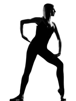 beautiful caucasian tall woman ballet dancer standing pose  full length on studio isolated white background
