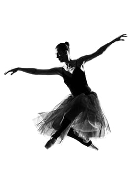 beautiful caucasian tall woman ballet dancer full length on studio isolated white background