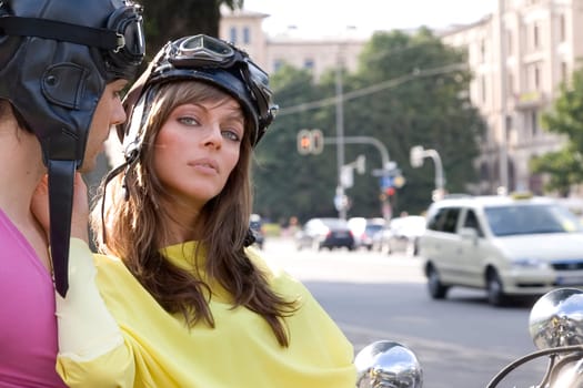 Happy couple on a motorcycle