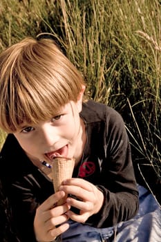 Boy eating ice cream