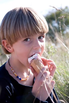 Boy eating ice cream