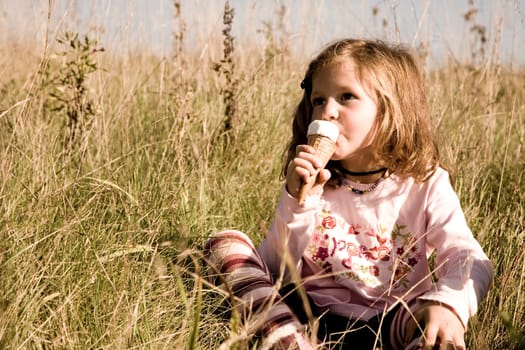 Girl eats ice cream