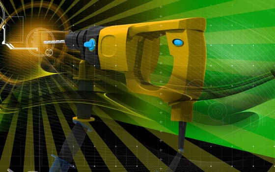 Digital illustration of hammer drill in colour background