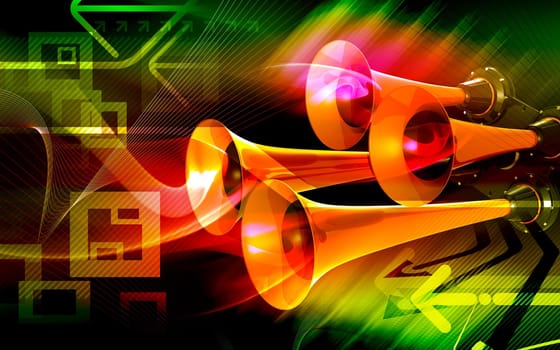 Digital illustration of horn in colour background
