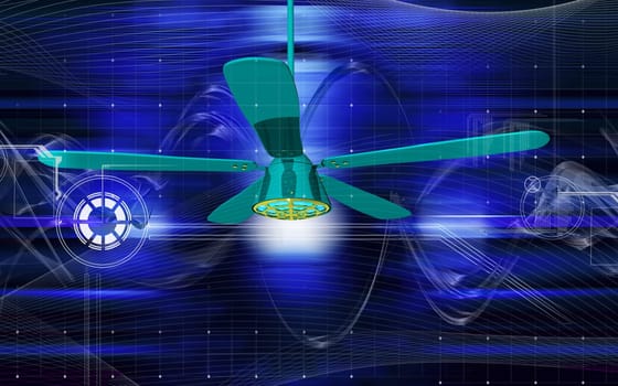 Digital illustration of ceiling fan in colour background