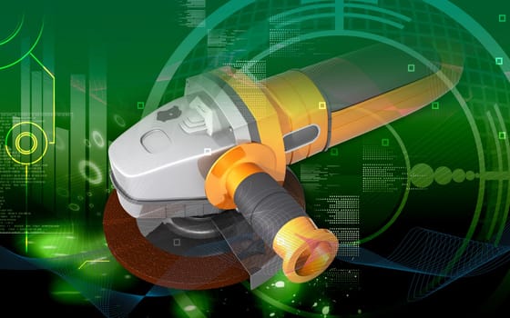 Digital illustration of angle grinder in colour background