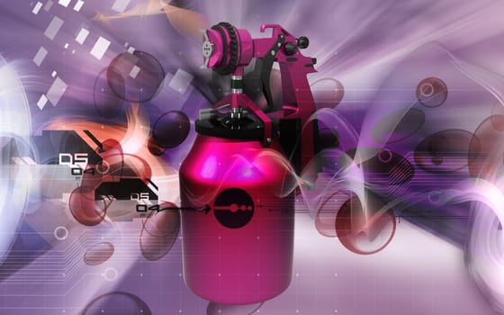 Digital illustration of nozzle spray gun in colour background