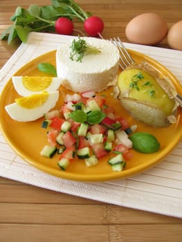Goat's cream cheese with lettuce,jacket potato and egg