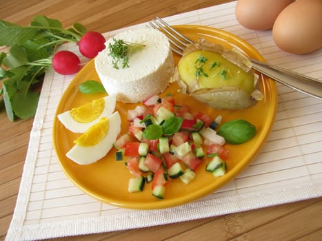 Goat's cream cheese with lettuce,jacket potato and egg