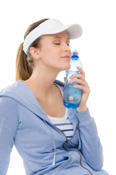 Sport - young woman in summer fitness outfit with water bottle