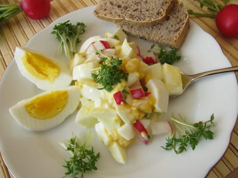 Egg salad with radishes and cress