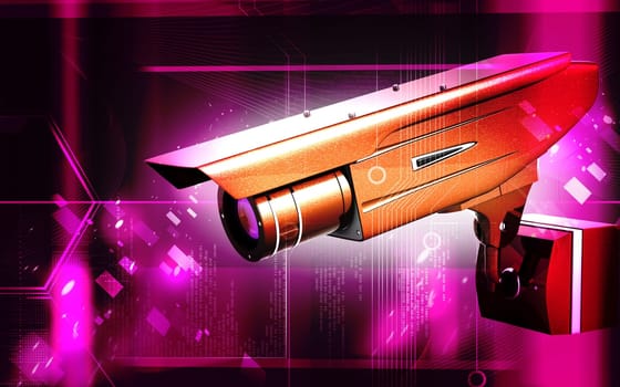 Digital illustration of security camera in colour background