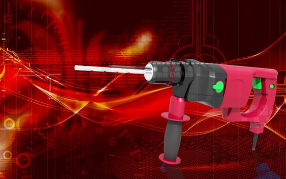 Digital illustration of hammer drill in colour background