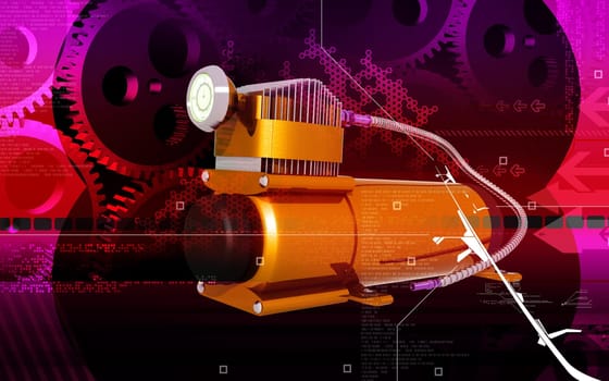 Digital illustration of air compressor in colour background