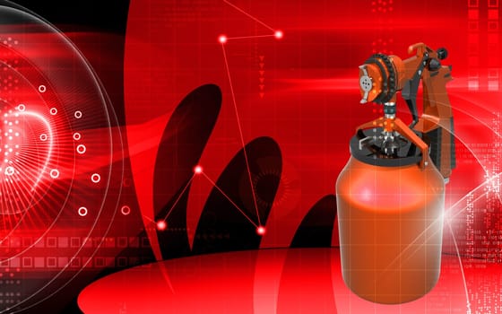 Digital illustration of nozzle spray gun in colour background