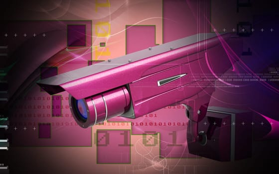 Digital illustration of security camera in colour background