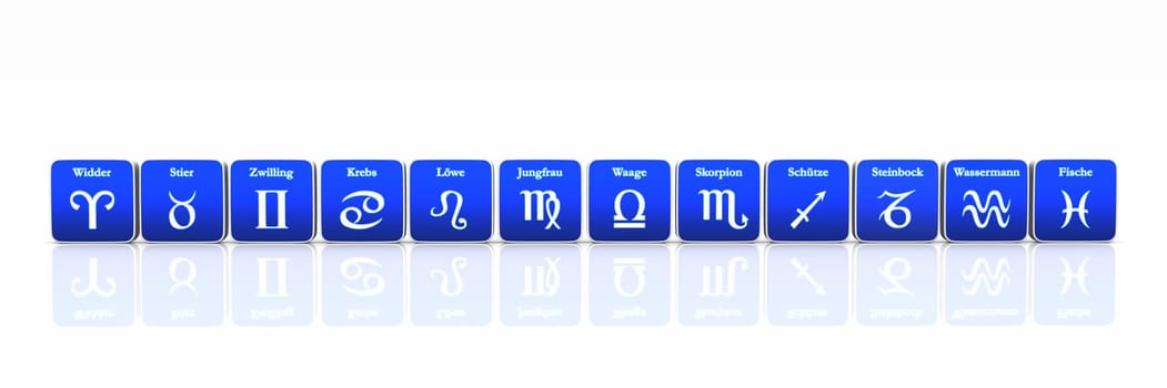 Zodiac Sign in Row Blue on White 01