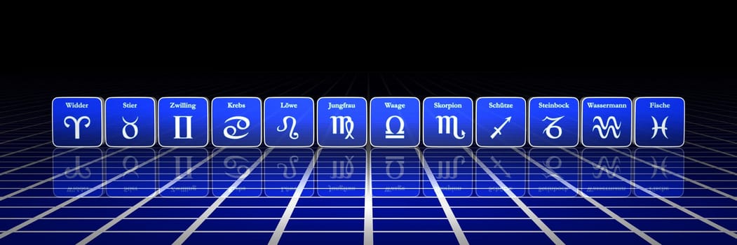 Zodiac Sign in Row Blue White 01