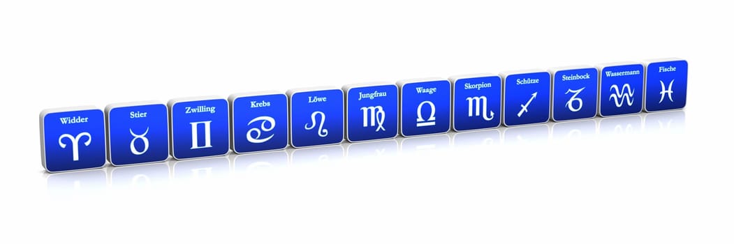 Zodiac Sign in Row Blue on White 02