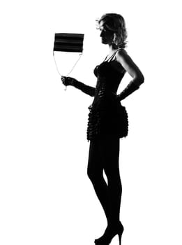 stylish silhouette caucasian beautiful with purse woman sexy  attitude behavior clothes full length on studio isolated white background