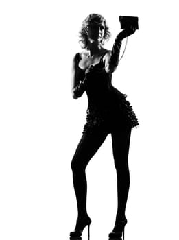 stylish silhouette caucasian beautiful woman sexy  attitude behavior clothes full length on studio isolated white background