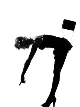 stylish silhouette caucasian beautiful woman sexy  attitude behavior clothes full length on studio isolated white background