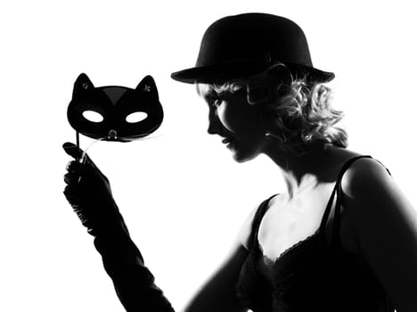 stylish silhouette caucasian beautiful woman sexy  attitude behavior clothes portrait on studio isolated white background