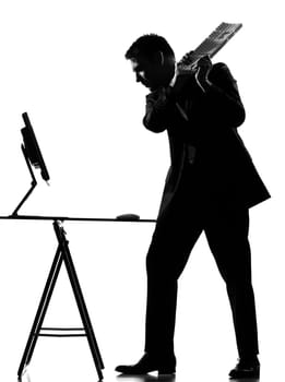 silhouette caucasian business man  computing expressing behavior full length on studio isolated white background