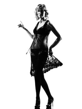 stylish silhouette caucasian beautiful woman sexy  attitude behavior clothes full length on studio isolated white background