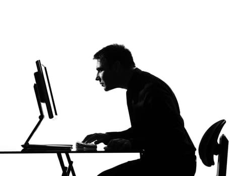 silhouette caucasian business man  computing expressing behavior full length on studio isolated white background