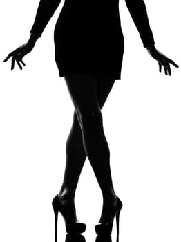 stylish silhouette caucasian beautiful woman legs shoes high heels  stileletto silhouette on studio isolated white background