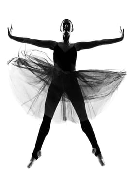 beautiful caucasian tall woman ballet dancer full length on studio isolated white background