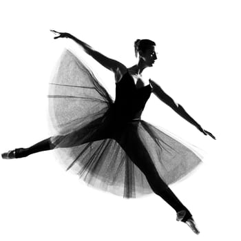 beautiful caucasian tall woman ballet dancer full length on studio isolated white background