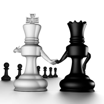 The king shows/selects the pawns