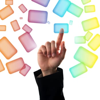 Finger pressing a button on touch screen interface