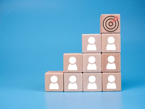 wooden block which prints a target icon and business symbol on white background. Business goals and objectives concept. business competition. business target concept.