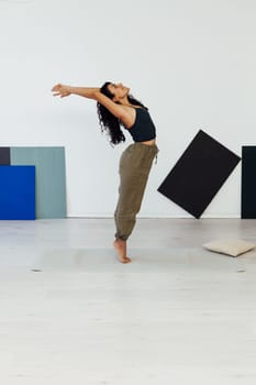yoga asana shavasana woman doing exercises lotus pose workout in studio