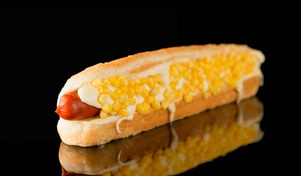 Hotdog in the lower right corner for a menu on a black background