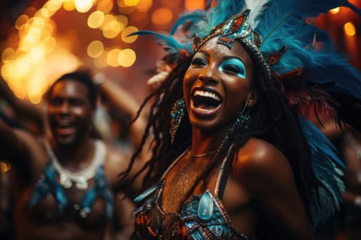 Beautiful black woman in black mysterious venetian mask. Carnival. AI Generated