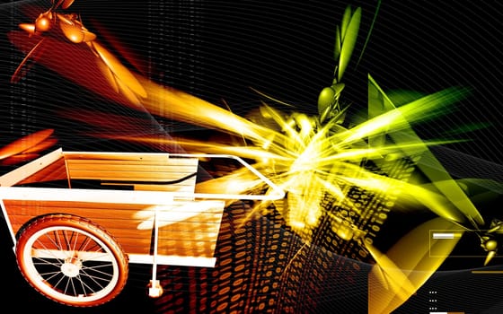Digital illustration of garden cart in colour background