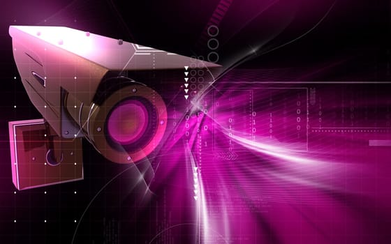 Digital illustration of security camera in colour background