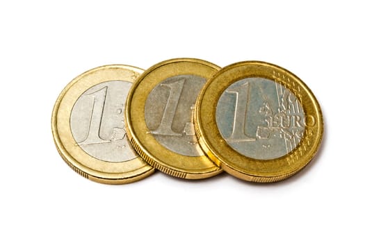 Euro coins on white background