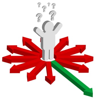 Man, Question Mark and Red and Green Arrows - Finding Right Way
