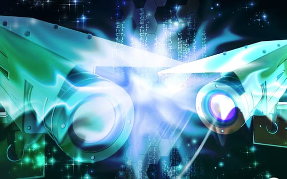 Digital illustration of security camera in colour background