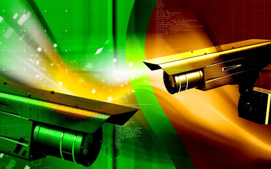 Digital illustration of security camera in colour background